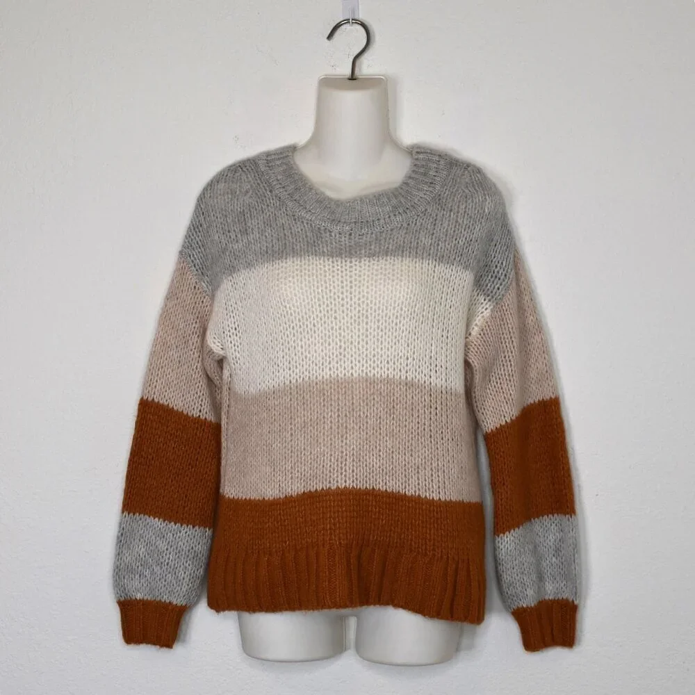 GAP Alpaca Wool Sweater Sz S Colorblock Slouchy Neutral Minimalist Boho